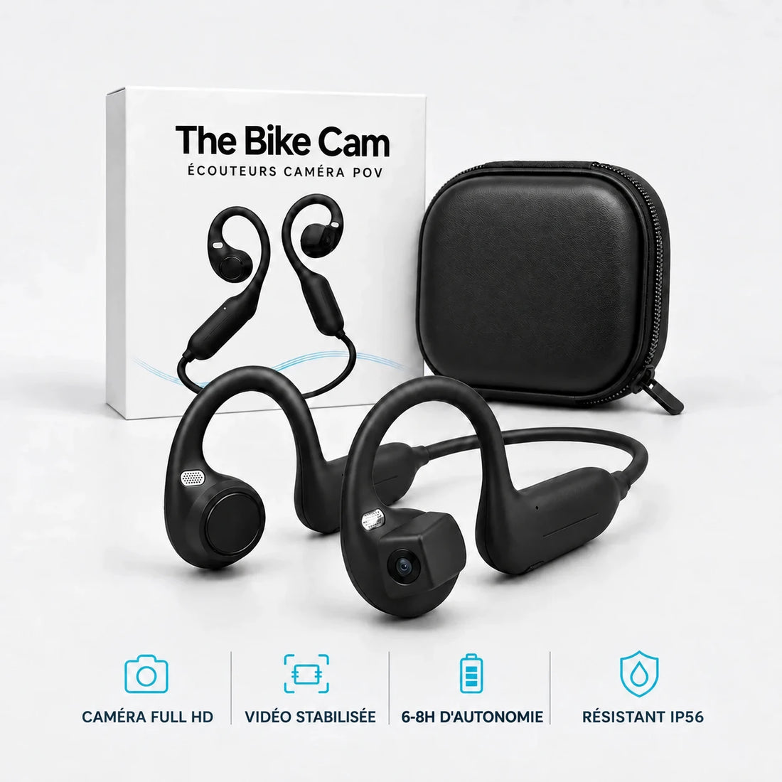 The Bike Cam – écouteurs caméra POV noir avec étui